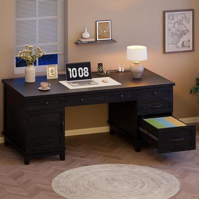 Garvee 60in Wooden Executive Desk with 5 Drawers Office Desk Computer Table with Charging Station