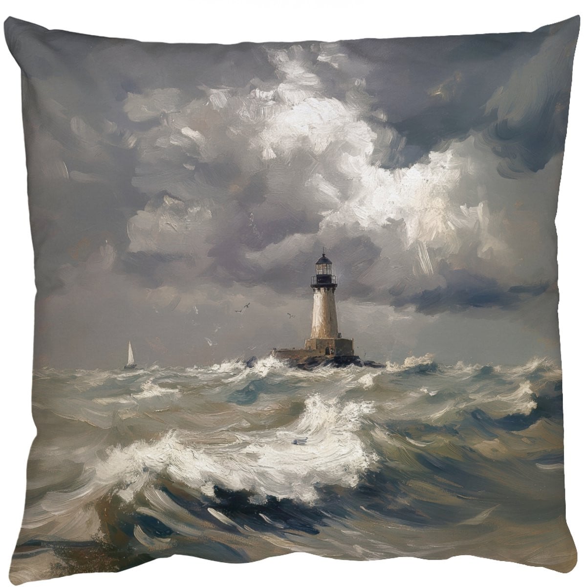 Sierkussen Vuurtoren Golven Storm voor de Woonkamer - 50 x 50 cm
