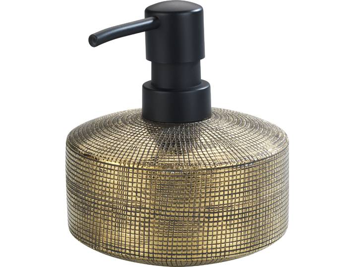 Seifenspender WENKO Rivara , gold (goldfarben), B:10,5cm H:12cm L:10,5cm, Keramik, Dosierspender, Seifenspender, Gold, handbemalt, 400 ml