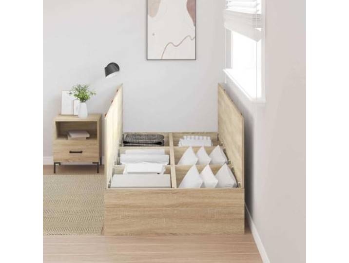 KTHLBRH Boxspringbett Eiche Sonoma 90 x 200 cm Massives Kiefernholz, Türen mit Scharnieren, Griffe aus Leder, modernes Design