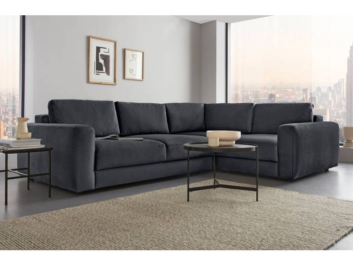 Ecksofa, 304x224 cm, Velours, Anthrazit, Extra Tiefe, Modern, Places of Style