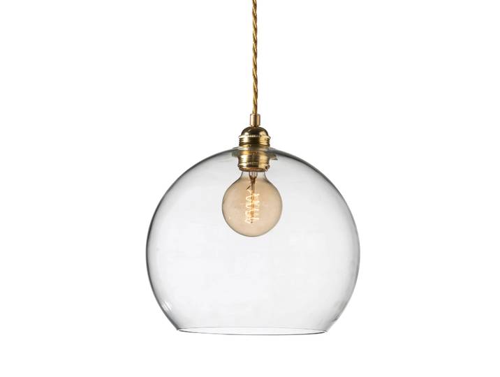 EBB & FLOW Lampe à suspension Rowan L, Ø 28 cm transparent avec cordon doré