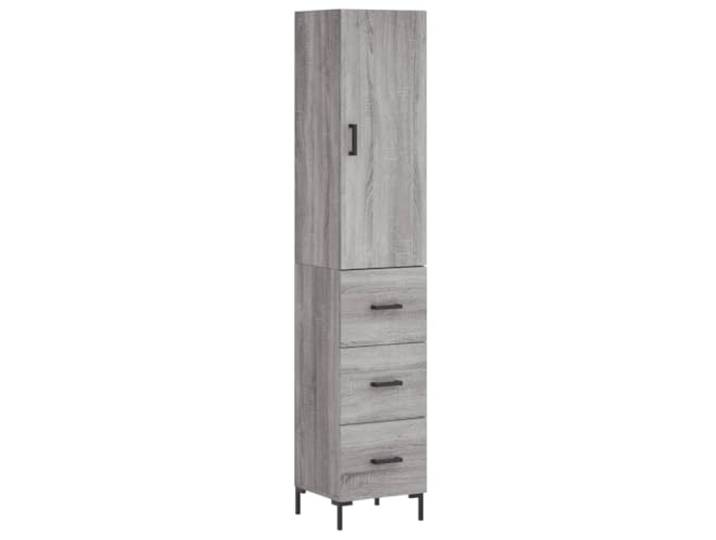 Highboard Grau Sonoma 34,5x34x180 cm Holzwerkstoff Schrank Stauraum mit Tür, Metallfüße, Holzwerkstoff, schlankes Design, viel Platz