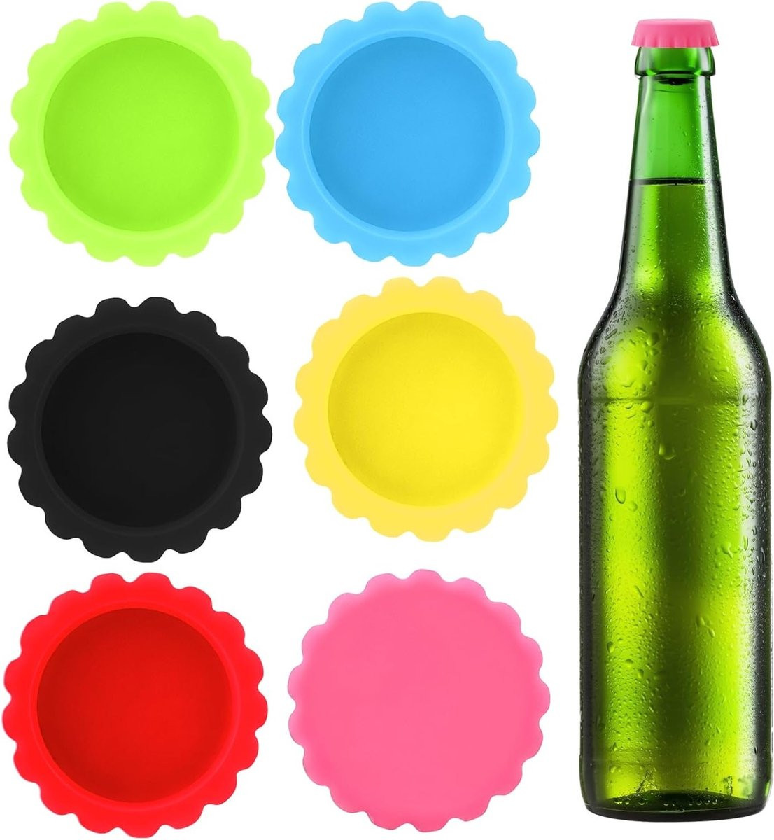 Set van 6 herbruikbare siliconen flessendoppen in diverse kleuren