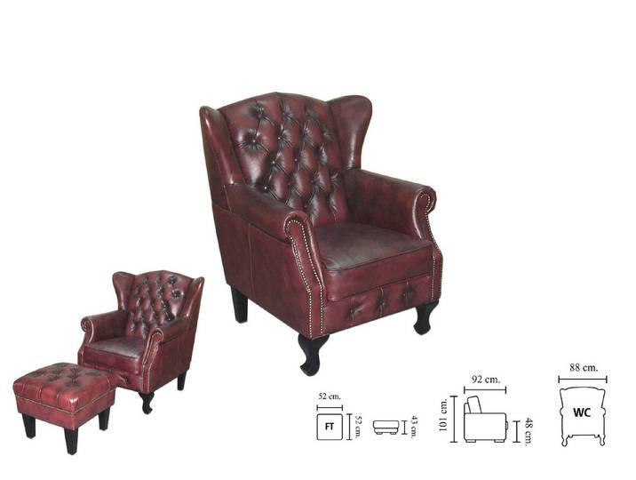 Salottini Chesterfield-Sessel Edler Chesterfield Ohrensessel Kate Sessel Hocker VOLLLEDER, Handarbeit