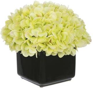 House of Silk Flowers Faux Hydrangea in Small Black Cube Ceramic Vase