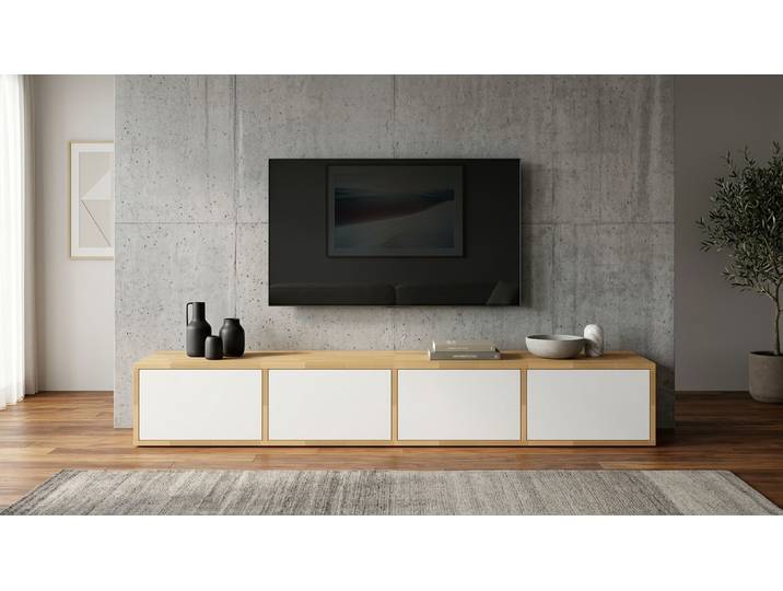 Breites Lowboard für TV - TV-Sideboard mit vielen Optionen Buche Natur geölt