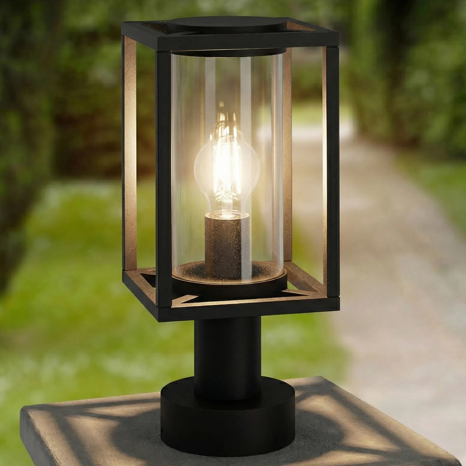 Lucande Ferda Buiten Sokkellamp - Modern - Aluminium - Zwart/Grijs - Hoogte: 36 cm
