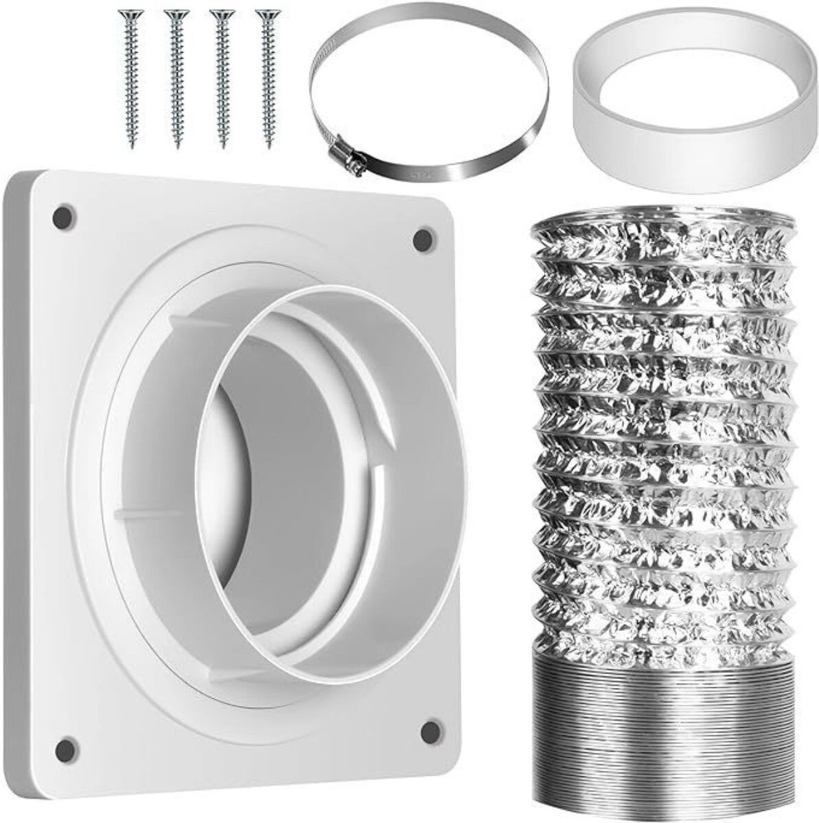 INF 4 inch Trockner-Abluftverbinder 2.5m Doppel-Lagen PVC-Aluminium-Schlauch mit Wandflansch und Dichtungsring