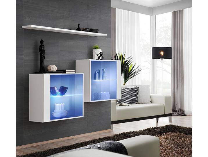 Xlmoebel Wohnwand Moderne Wohnzimmereinrichtung mit weißem Wandschrank und Regal, Made in Europa