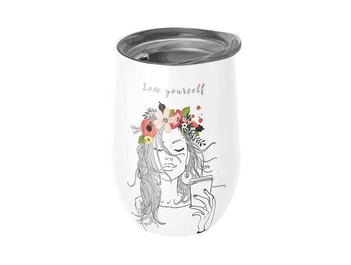 Thermobecher BioLoco Office-Love yourself 420 ml , weiss (bunt), 420ml, Edelstahl, Trinkgefässe, Thermobecher
