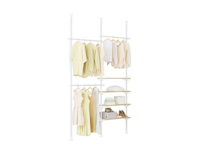 SoBuy Kleiderständer KLS17, Teleskop Kleiderständer, offener Kleiderschrank Kleiderstange, mit 3 Kleiderstange und 4 Ablagen Teleskop Garderoben System