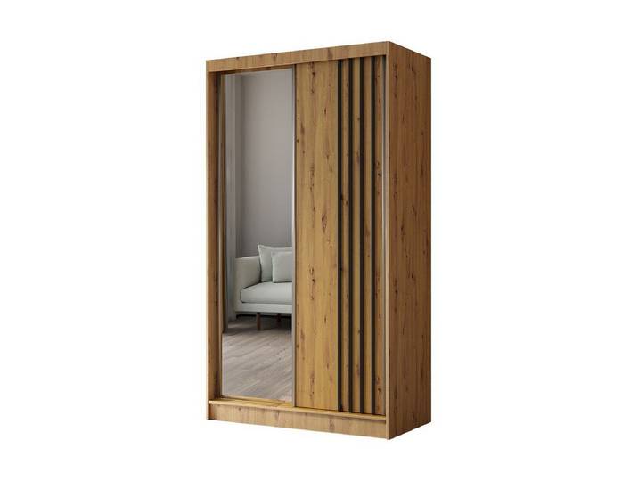 Compleo Schwebetürenschrank mit Lamellen MALTA, Garderobenschrank, Schiebetüren mit Spiegel