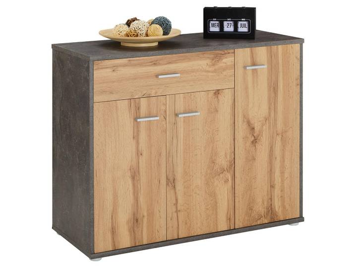 CARO-Möbel Schuhschrank Deusto Beton dunkel/Wotan Eiche, Dunkelgrau, Eiche Wotan, Mode, 88x70x35 cm, Garderobe, Schuhaufbewahrung, Schuhschränke