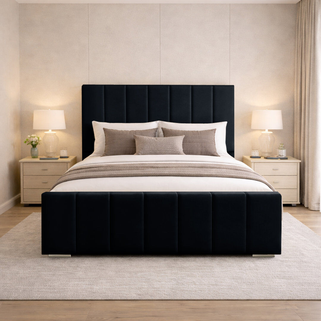 Canora Grey Connell Upholstered Bed Frame Black Double (4'6)