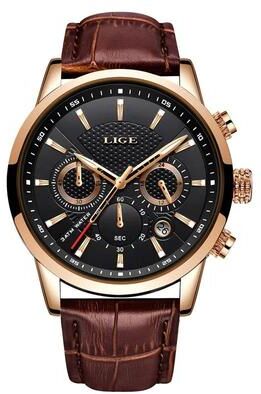 Uplift Essentials Luxury Chronograph Sport Watch Business Casual Leather Date Timepiece gold Black