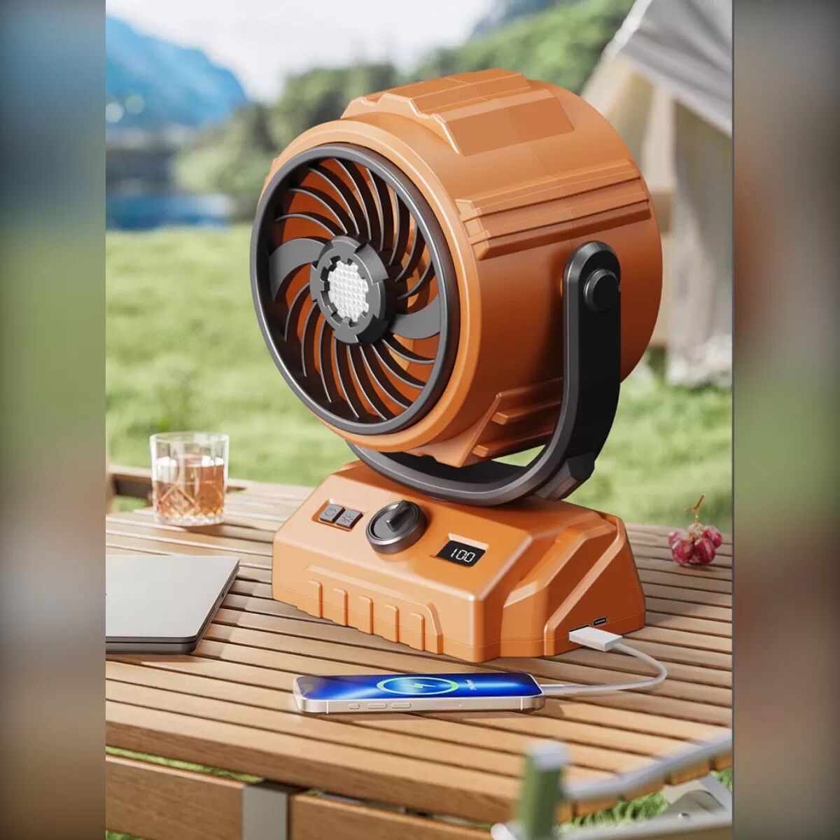 INF Hochgeschwindigkeits-Oszillierender Outdoor-Ventilator Festversion - 6000mAh Wiederaufladbarer Tragbarer Ventilator mit Grün