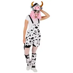 Kuh-Latzhose für Damen, weiß/schwarz