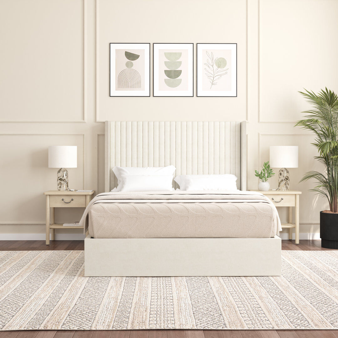 Canora Grey Barkat Upholstered Ottoman Storage Bed Cream Kingsize (5')