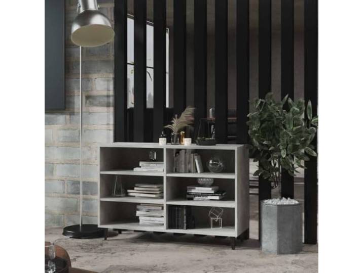 RJPLMFV Anrichte, grau, Beton, 103,5 x 35 x 70 cm, Holz, Technik 6 Regale, Füße aus Metall, industrieller Stil, Aufbewahrung für Bücher und Medien