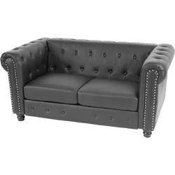 Luxus 2er Sofa Loungesofa Couch Chesterfield Kunstleder 160cm ~ runde Füße, schwarz