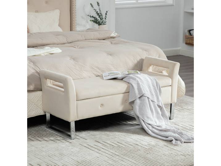 Tabouret de rangement multifonctionnel moderne en velours, pouf moelleux, repose-pieds, meuble pour salon, chambre à coucher, décoration intérieure