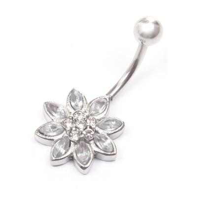Bauchnabelpiercing FIRETTI "Schmuck Geschenk Piercing Körperschmuck Blume", silber (edelstahlfarben, weiß), Piercings, Damen, Edelstahl, mit Glasstein