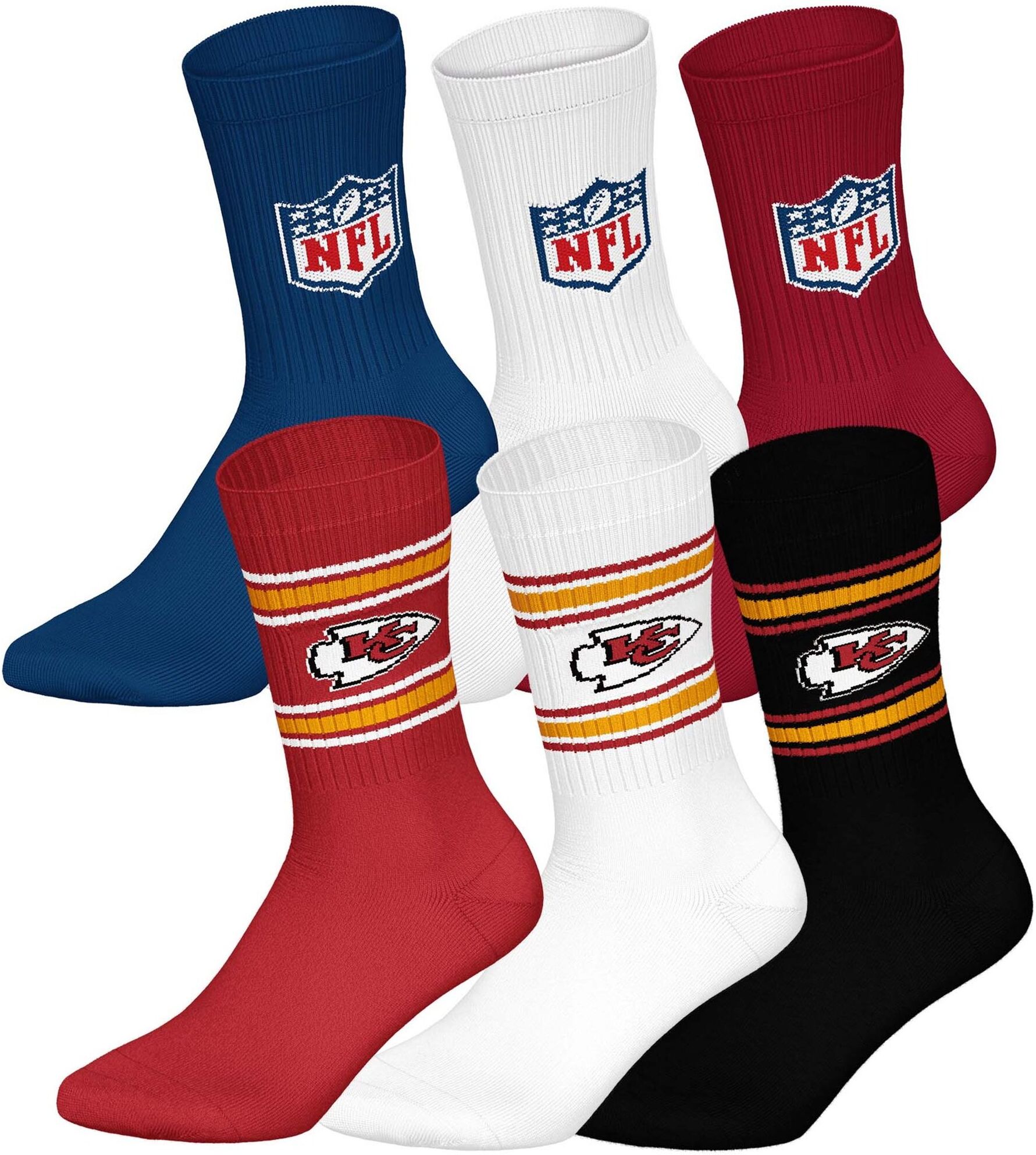 Kurzsocken NFL "Socken NFL 6Pack Crew Socks 6er Pack", Damen, Gr. 39-42, bunt (kansas city chiefs, mix), Obermaterial: 58% Baumwolle CO. 39% Polyester PES. 3% Elasthan EL., Socken Kurzsocken