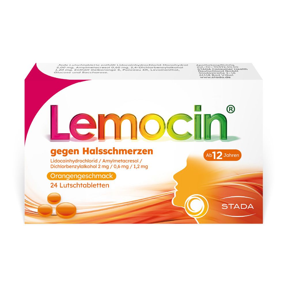 Lemocin gegen Halsschmerzen Orangengeschmack Lut. 24 St Lutschtabletten
