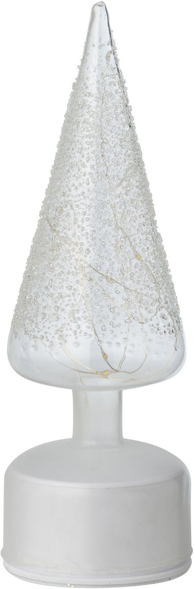 J-Line Draaiende Kerstboom Decoratie met LED-lichtjes - Glas - Wit/Transparant - Small