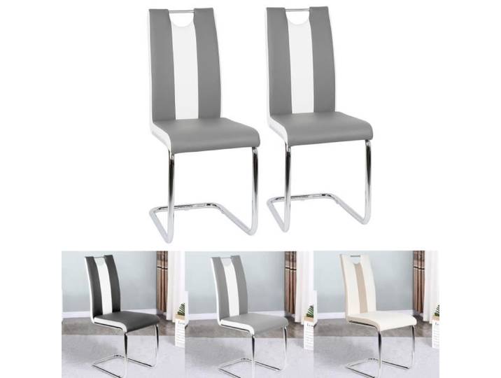 Chaise Salle à Manger ERROLVES - Simili Cuir - Pieds Luge - Gris et Blanc