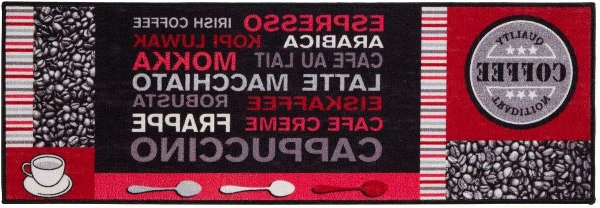Machinaal geweven keukentapijt runner in grijs-rood, 50 x 150 cm