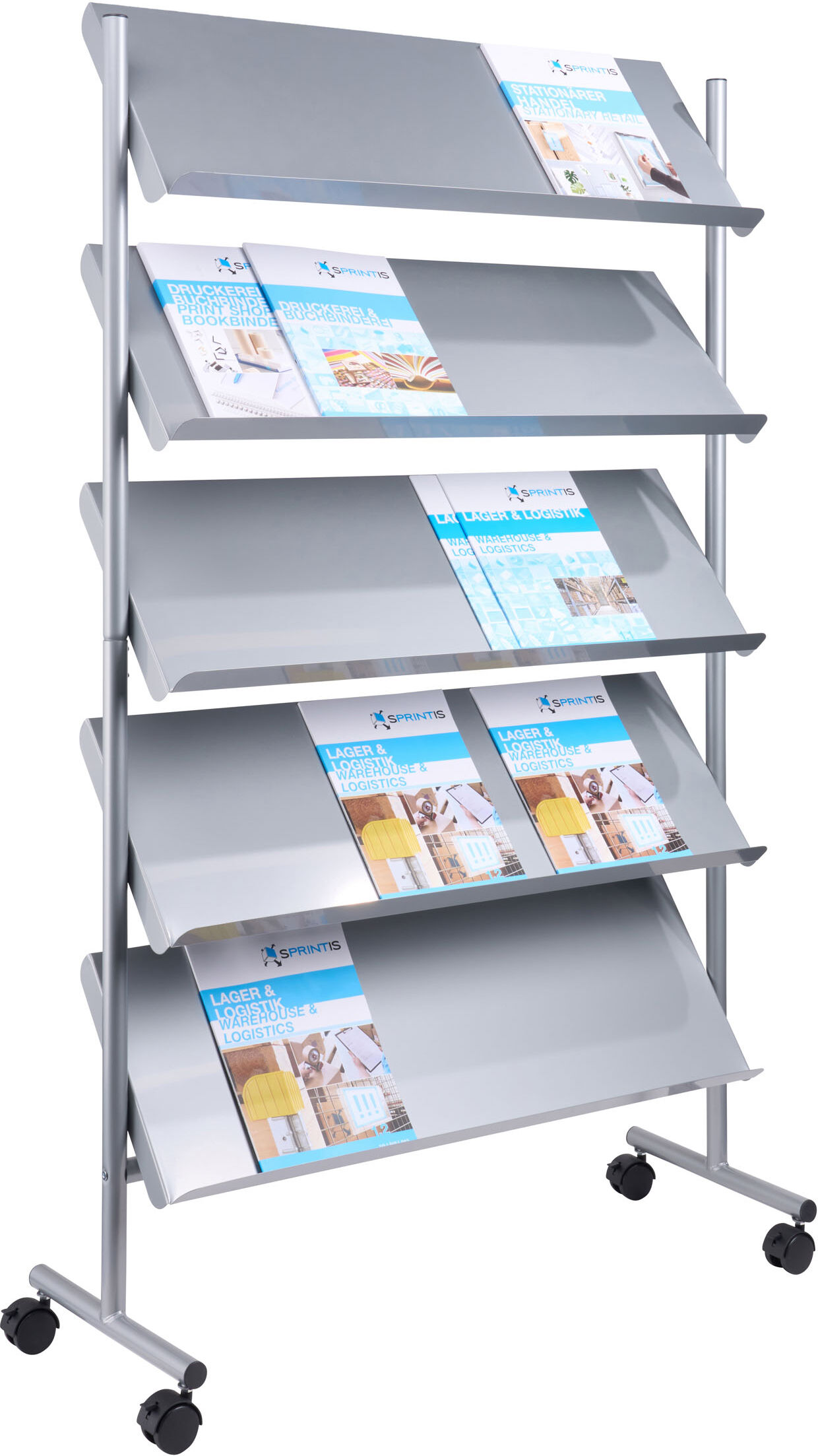 SPRINTIS Présentoir pour magazines avec roulettes LINCOLN, métal, 20x A4, argent 5   20x A4, acier, plastique