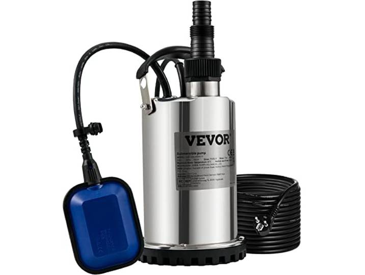 VEVOR Pompe de Relevage Eaux Chargées 550 W Pompe d'Évacuation pour Eaux Chargées\, 158 L/min Pompe Immergée Vide Piscine Cave Fosse Septique avec Adaptateur de Décharge pour Pomper Eaux Sales Usées