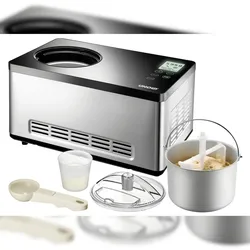 Unold Eismaschine Gusto 48845, Edelstahl, 42.5 x 28.5 x 26.2 cm, 2 L, 180 W, mit Deckelöffnung, silber / schwarz