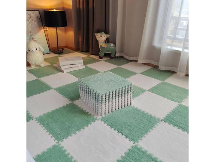 Schaumstoffmatten, Puzzle-Bodenmatte aus ineinandergreifendem Schaumstoff mit Rand, 30,5 x, cm, Mehrfarbig, mehrere Größen(White+Light Green,50Pcs)