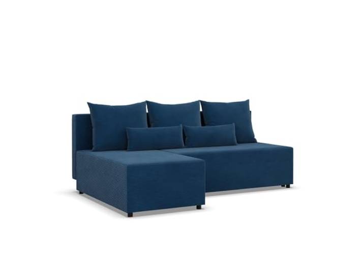 Mebligo Fermo - Ecksofa mit Schlaffunktion, Bettkastem, Komfort und Still, Universelle Seite, Marineblau (Poso 005)