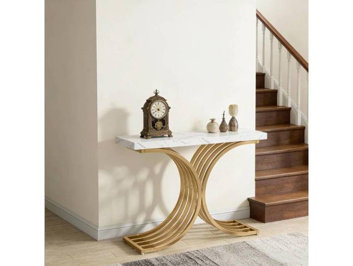 Console d'entrée effet marbre avec structure métallique dorée design élégant pour salon 100 × 30 × 80 cm - UVRION
