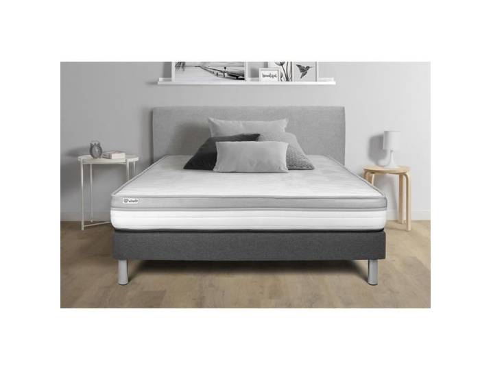 Ensemble Matelas Sommier 160x190 cm - Sommier Gris (en kit) - Vital Relax Gris