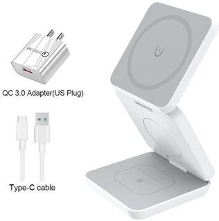Uplifted Finds 3 in 1 Foldable Magnetic Wireless Charging Station   Fast Charging Stand For IPhone 16 Series & Apple Watch white Us Plug