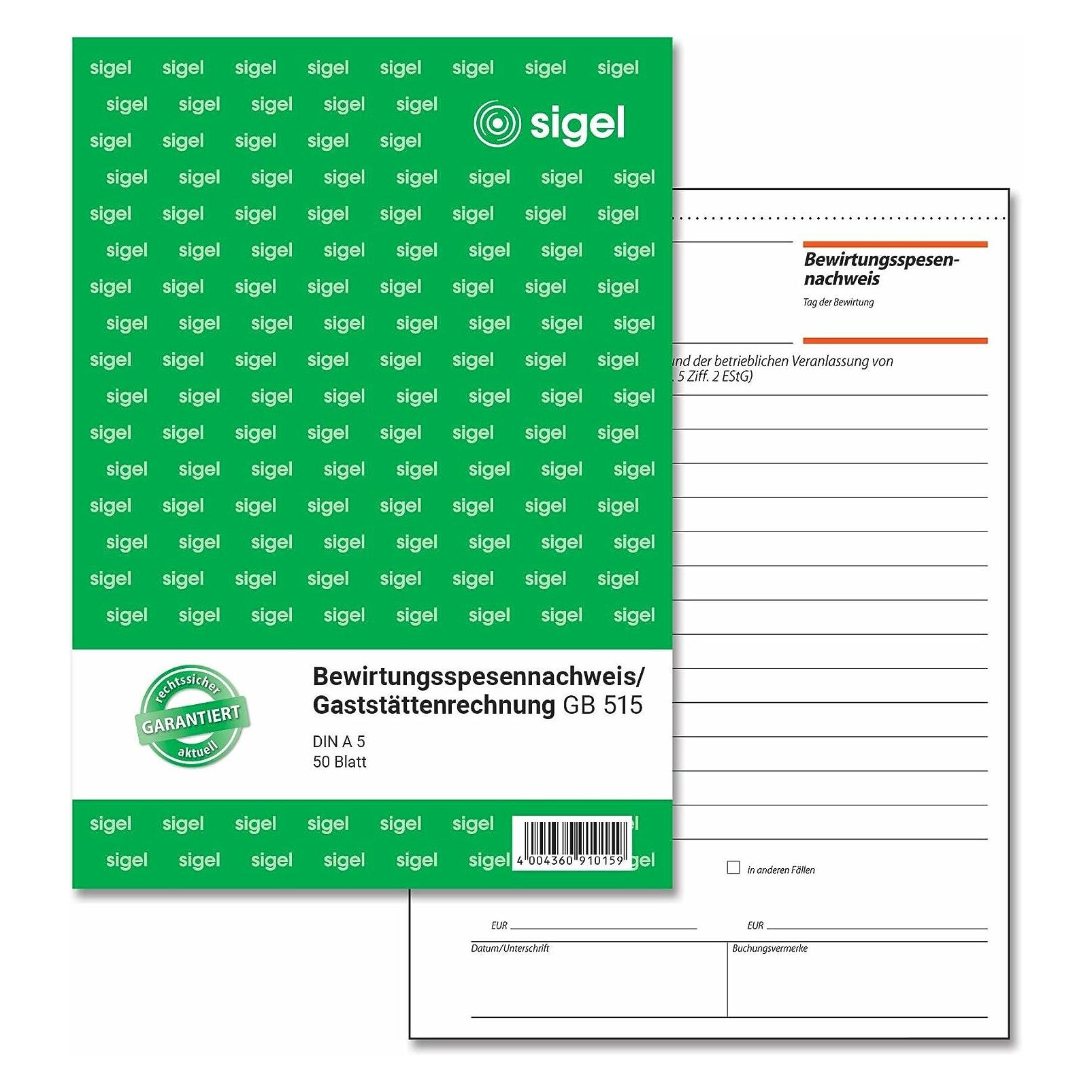 Sigel Bewirtungskostenbeleg Formularbuch GB515 (50x) (GB515)