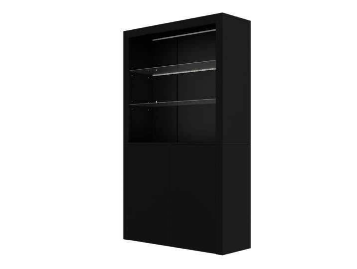 Vitrine noire en panneau de particules, verre et led