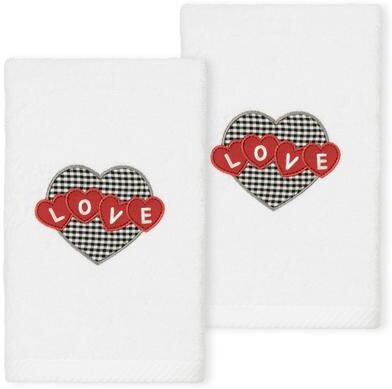 Authentic Hotel and Spa Love Hearts Embroidered Luxury 100% Turkish Cotton Hand Towels (Set of 2)
