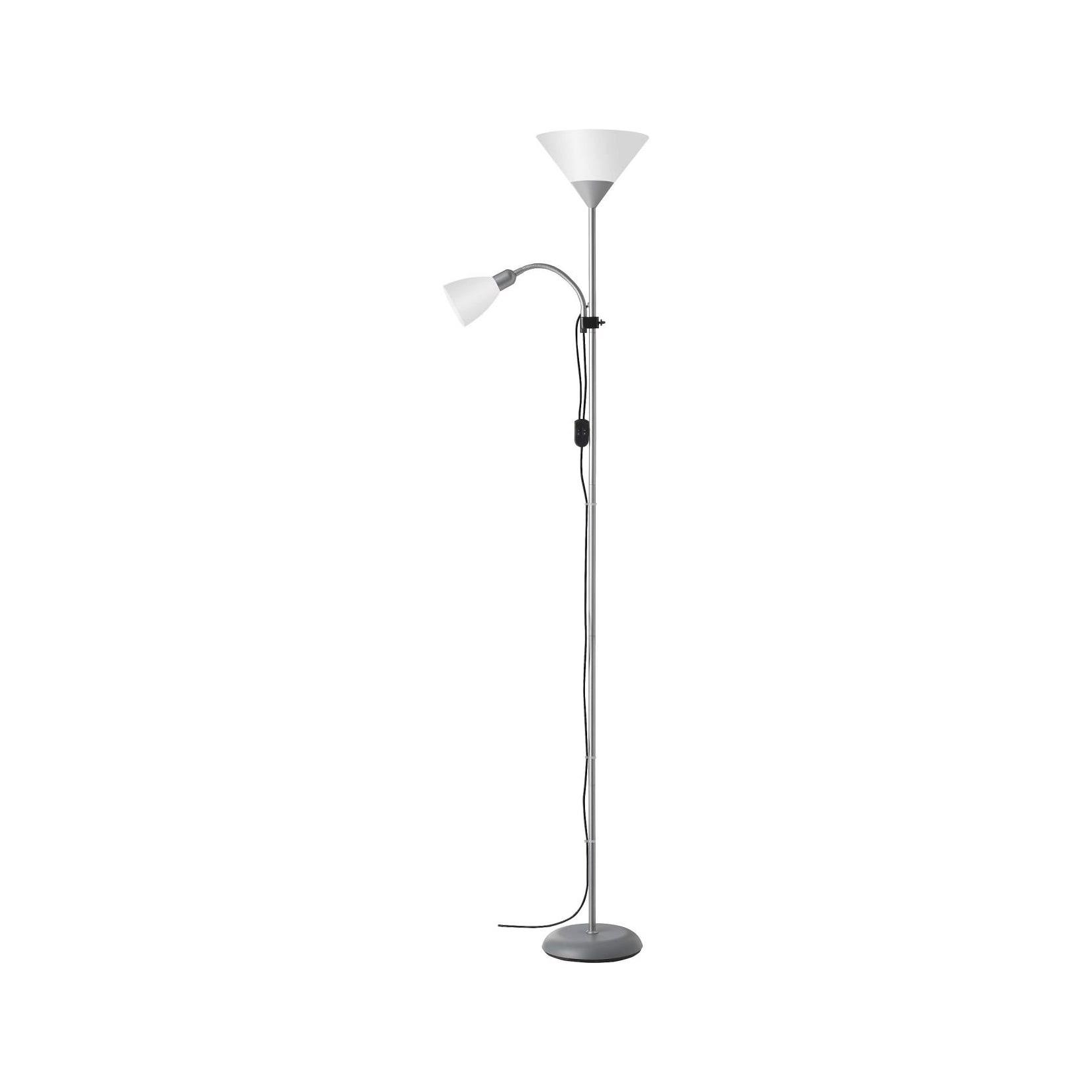 BRILLIANT Lampe Spari Deckenfluter Lesearm silber/weiß 1x A60, E27, 60W, geeignet für Normallampen (nicht enthalten) Mit Schnurzwischenschalter