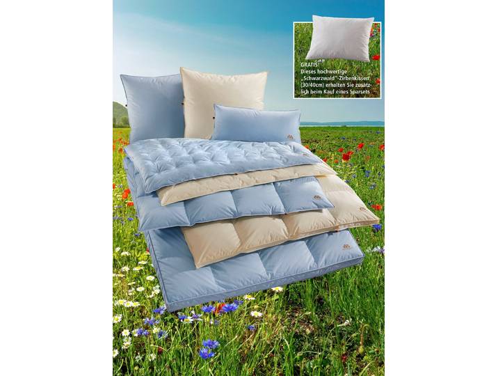 Erstklassige Daunendecken-„Sonderserie blau & creme“ aus dem Schwarzwald, Blau, Größe 403 (4-teiliges Sparset), Sommer