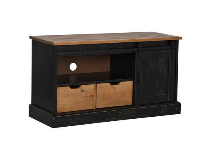 Décoratif - Armoire TV classique - Vidaxl - TABLE TV/BANC TV - HALDEN porte coulissante noir 110x40x60cm - bois massif 622073