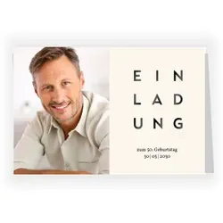 Einladungskarte 50. Geburtstag: Simpel mit Foto in Creme