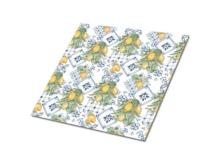 Decormat Selbstklebende Vinylfliesen Satz von 9 Fliesen - 30x30 cm Gelb Fliesenaufkleber Bodenbeläge PVC Dekoartikel Aufkleber Wandfliesen für die Küche - Zitronen