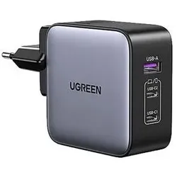 Ugreen Fast Wall Charger (65 W, 3 Ports), USB Ladegerät, Schwarz