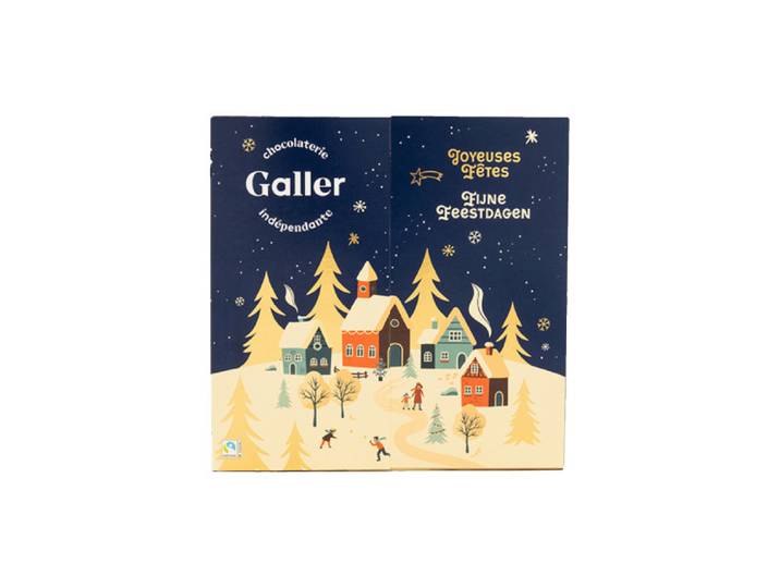 Boîte de rawetes et barres chocolatées pour les fêtes Galler Advent Calendar, 24 pcs.